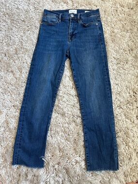 Frame Denim Le High Straight Leg Jeans in Dark Blue Wash